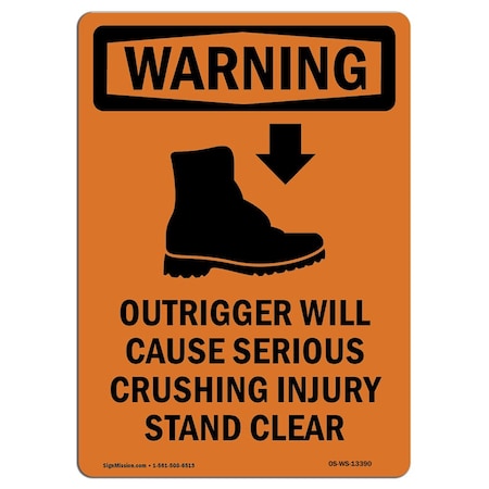 OSHA WARNING Sign, Outrigger Will Cause W/ Symbol, 10in X 7in Rigid Plastic